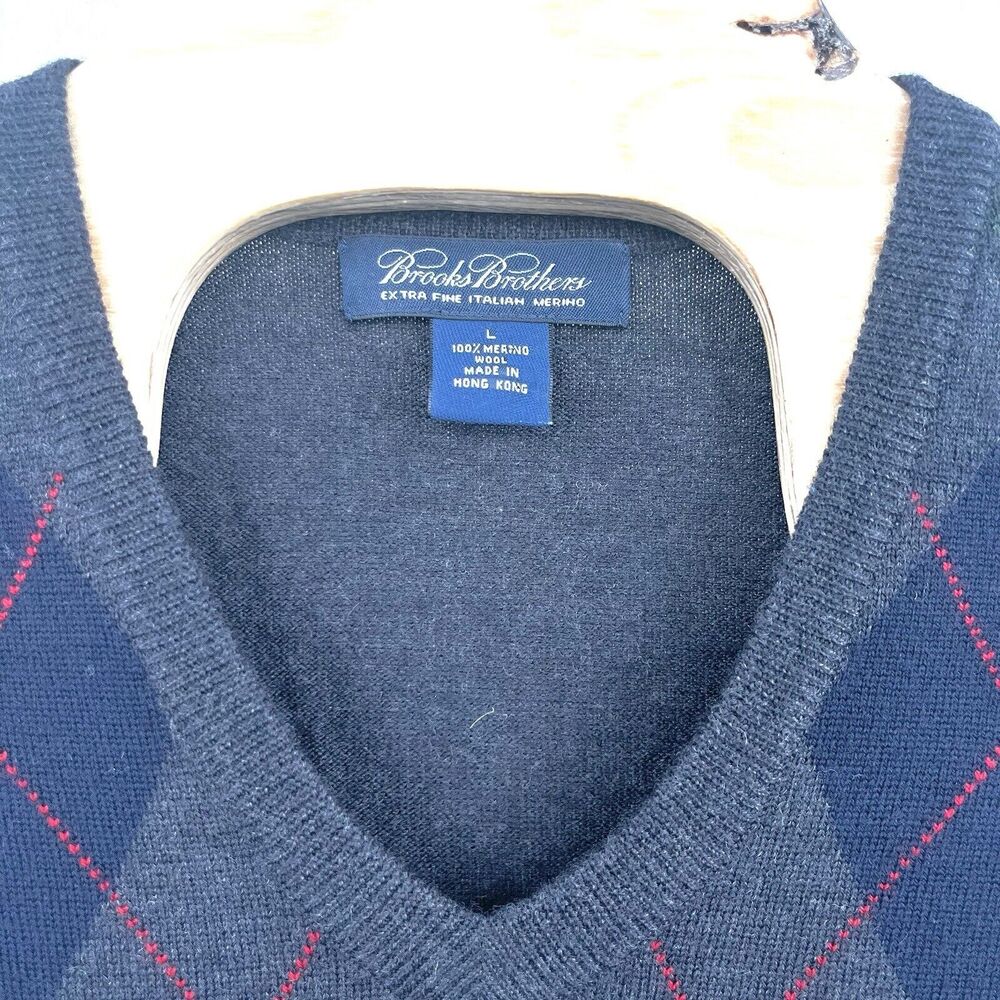 Brooks Brother Sweater Men Large Merino Wool Knit Argyle Rhombus Italian Vintage - Picture 4 of 5